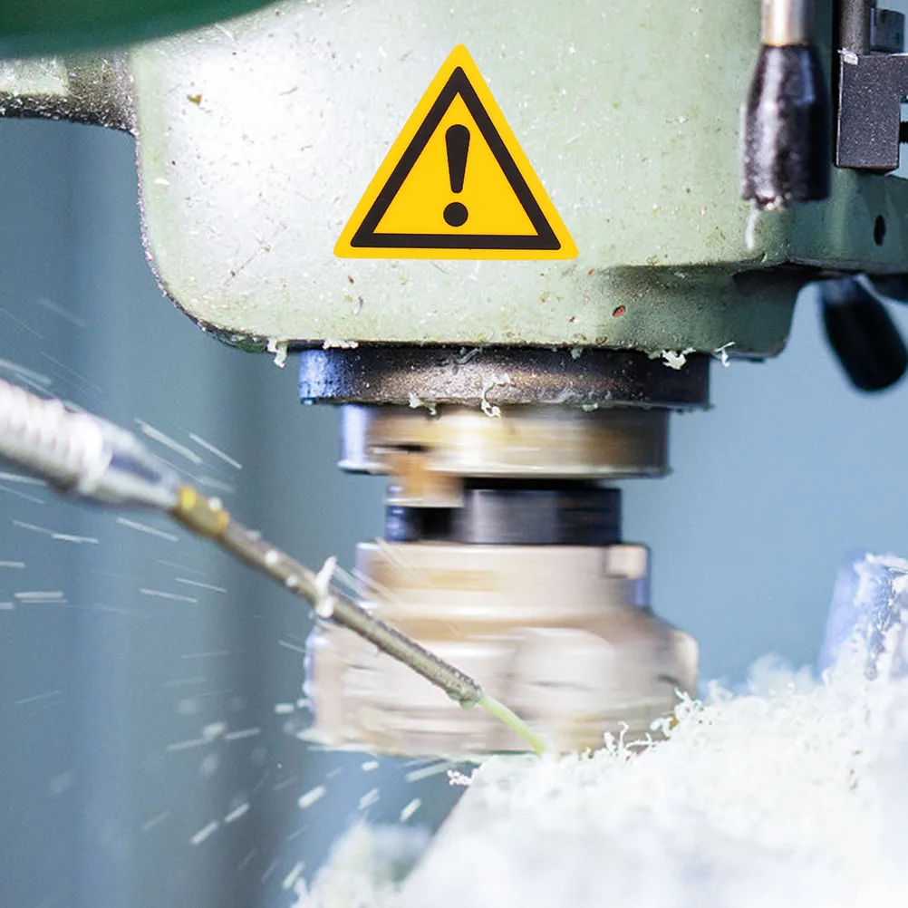 10Pcs Waterproof Safety Warning Sticker Yellow Exclamation Mark Caution Label for Factory Floor Machinery Units Self Adhesive