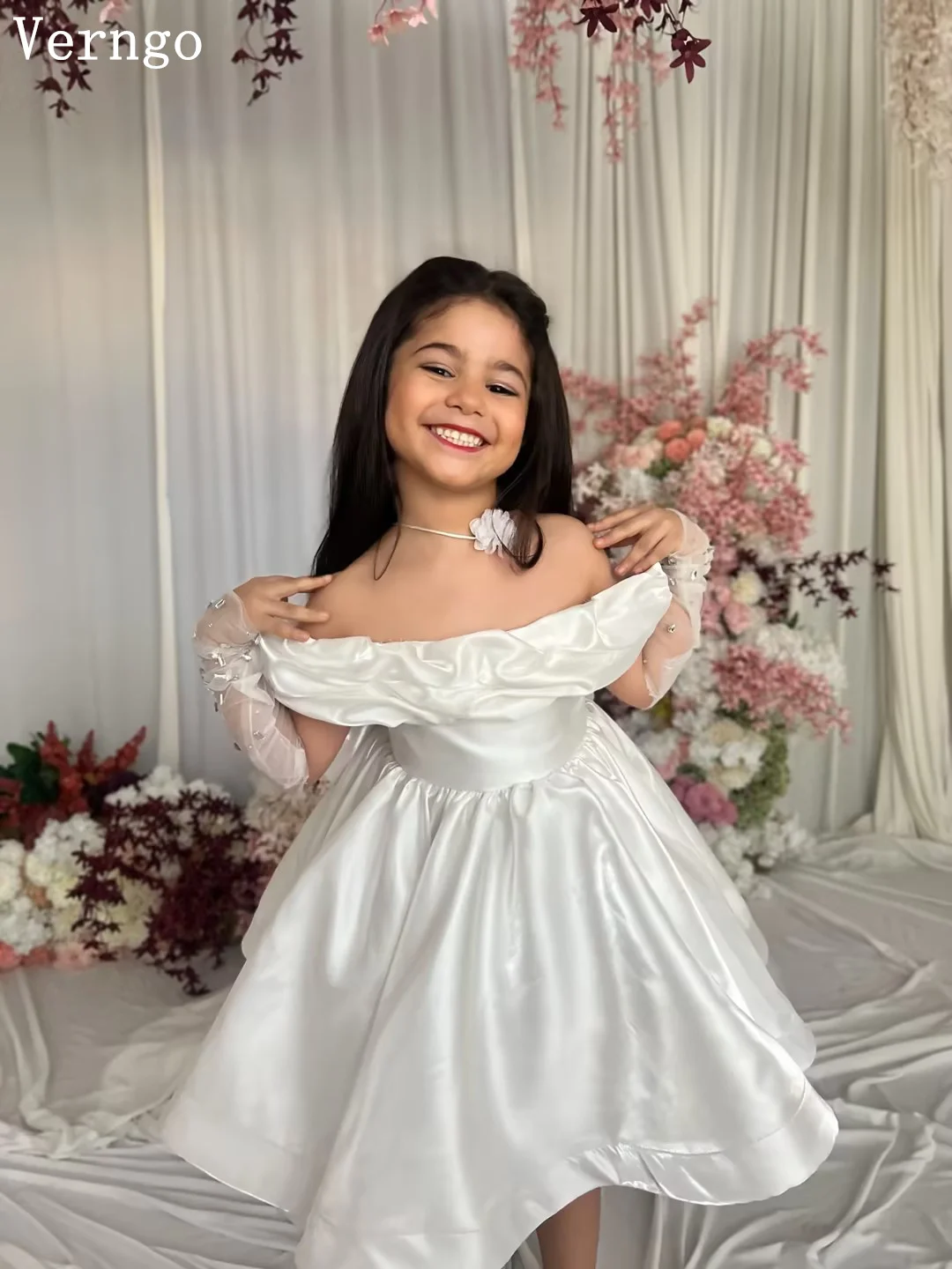 Verngo Pincess Mini Girl Flowers Dress Off The Shoulder A Line Kid A Line Birthday Party Dresses Celebrity Gown Customized