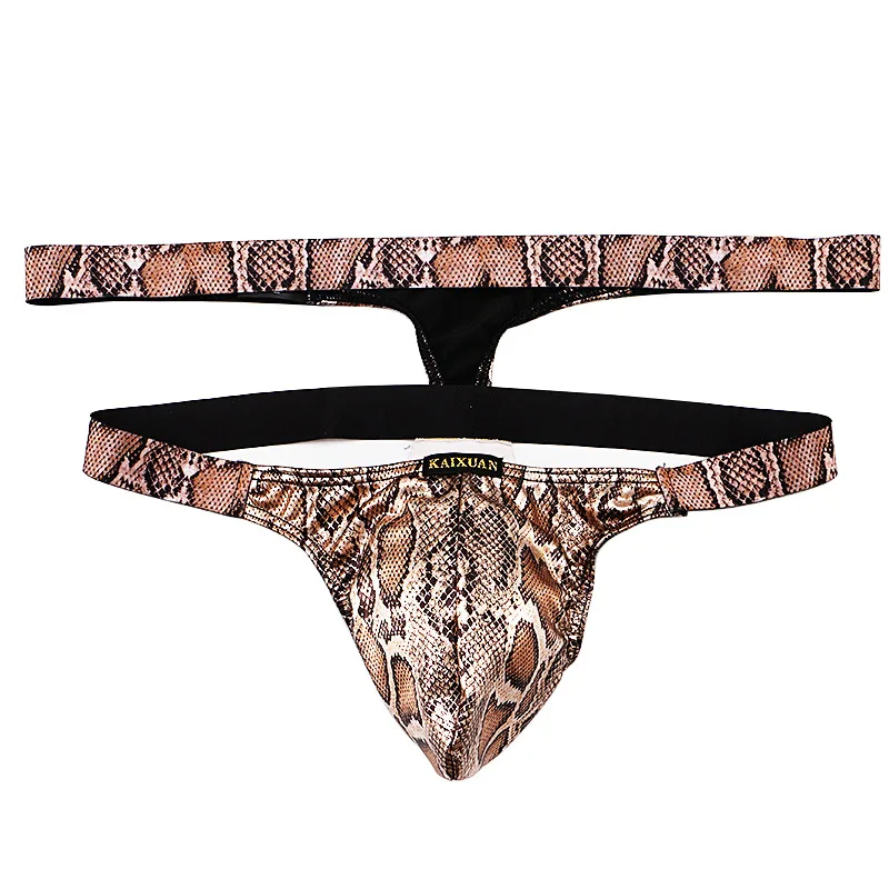 

Sexy men's thongs one-piece hollowed-out snake print low-rise one-piece panties personalized hot fashion underpants