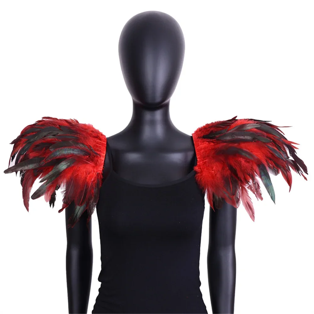 Gothic Natural Real Feather Epaulet Shrug Shoulder Strap for Halloween Carnival Pack of 2