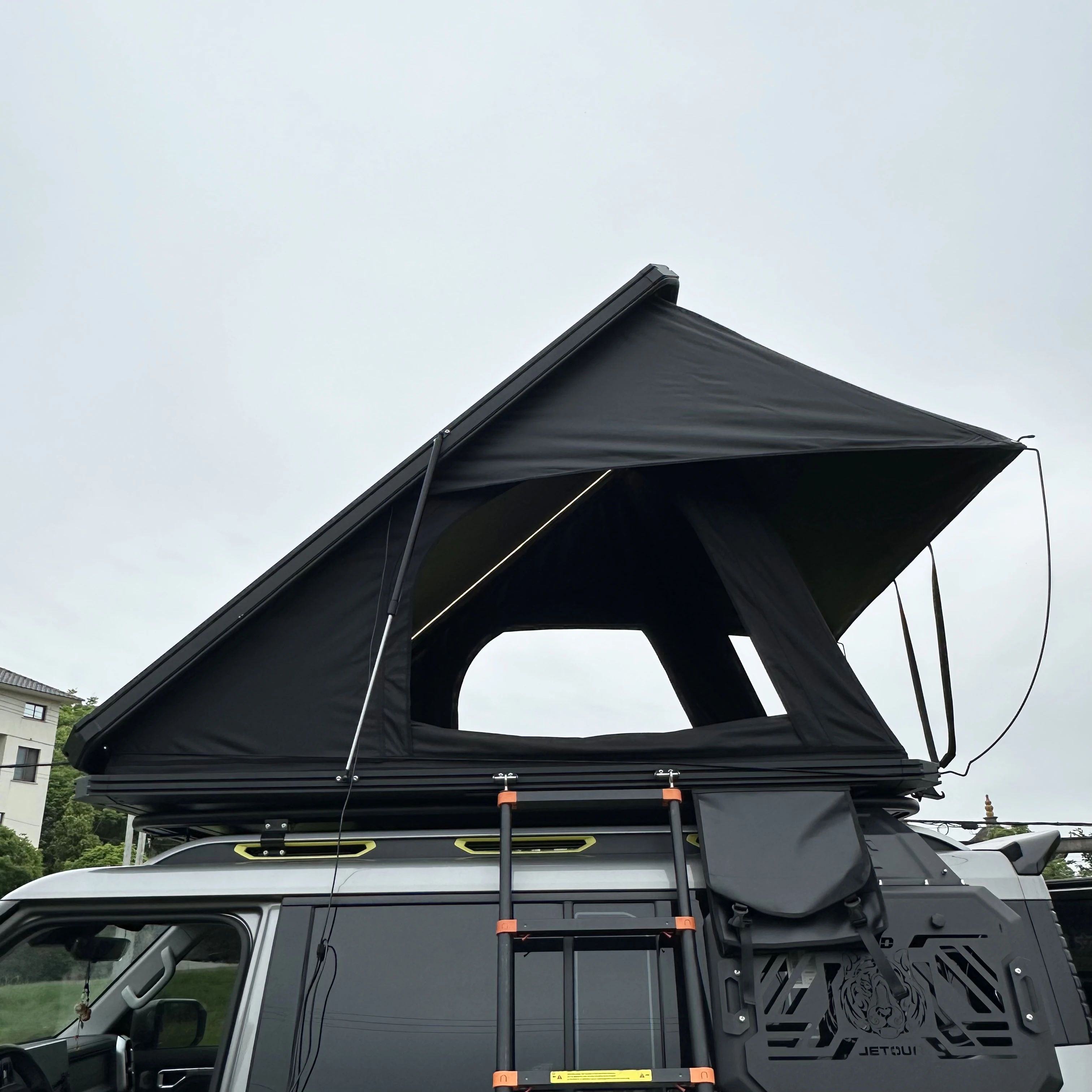 Triangle Hard Shell Aluminum Roof Tent for Outdoor Camping Canvas One Bedroom Structure Top Tent
