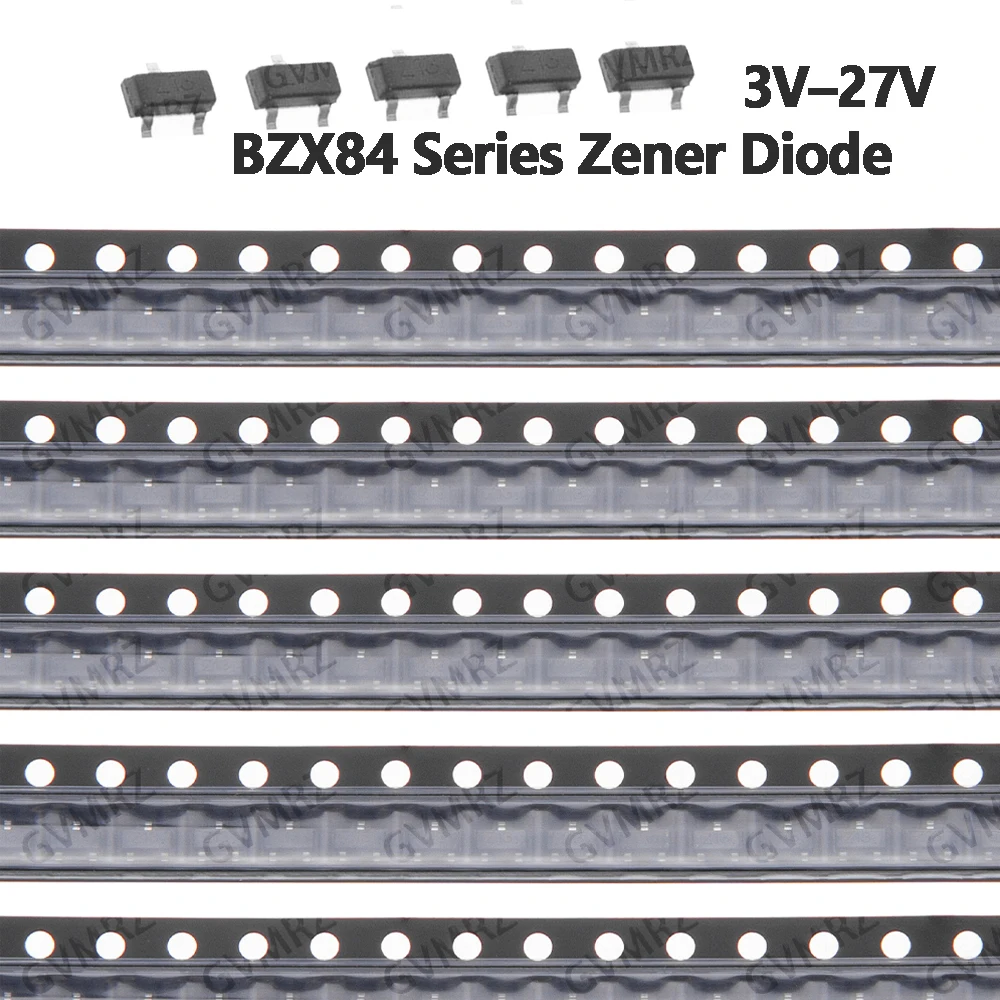 BZX84 Series Zener Diode SMD Type Assorted Voltage 3V–27V Surface Mount Electronic Component 3V3 3V0 7V5 6V8 9V1 8V2