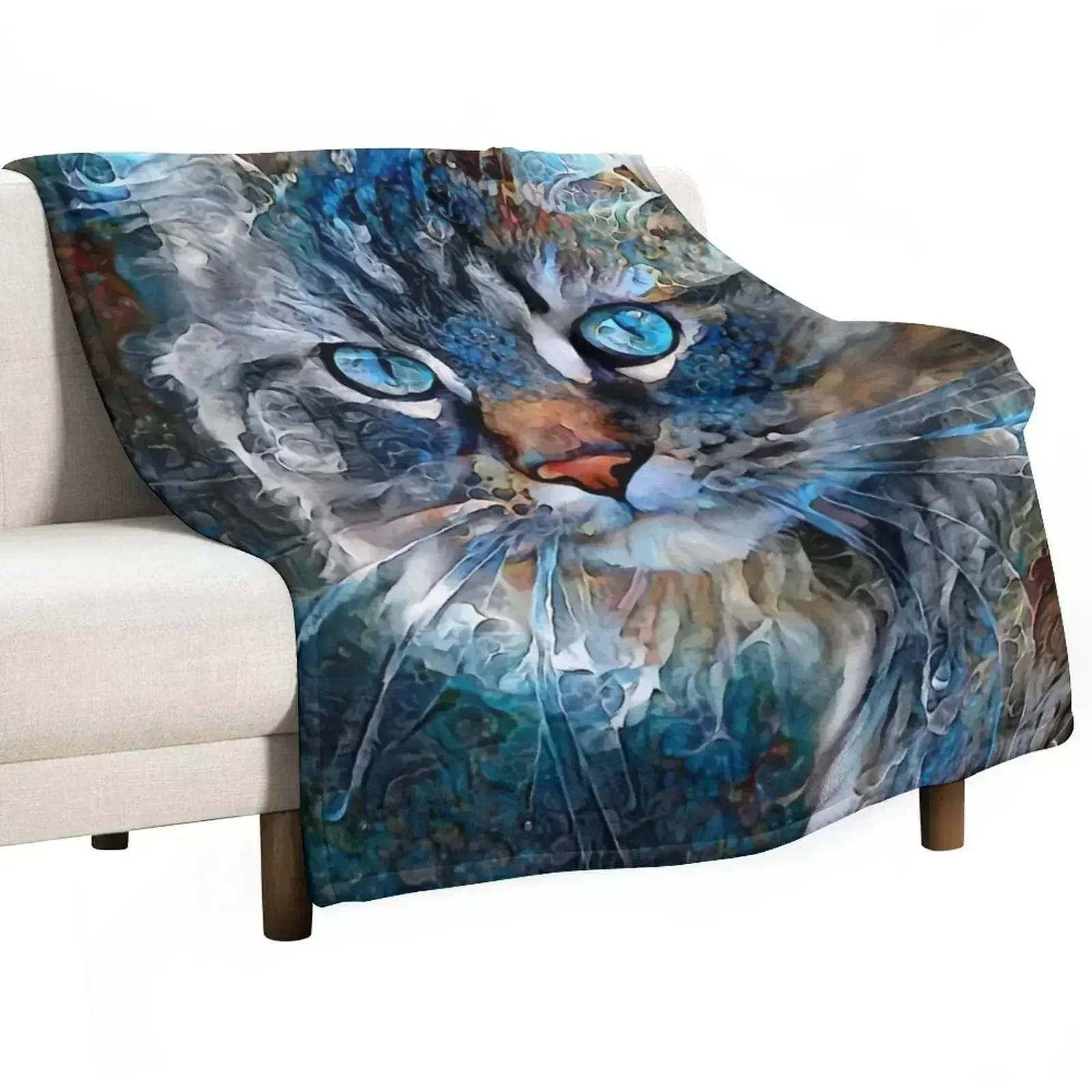 Couverture multi-usages douce et chaude avec motifs Rutger, chat, chaton, peintures de Lea Roche, pour la maison et les voyages