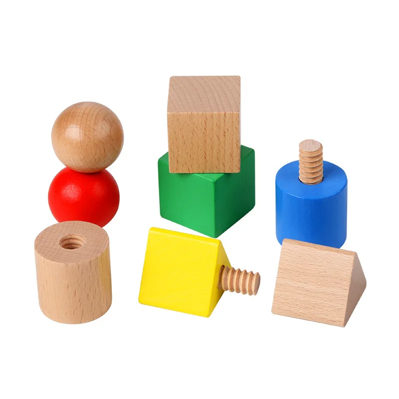 New Wooden Blocks Baby Montessori Toys Fine Motor Skill Sensory Games Geometric Screws Shape Matching Kids Educational Toys Gift