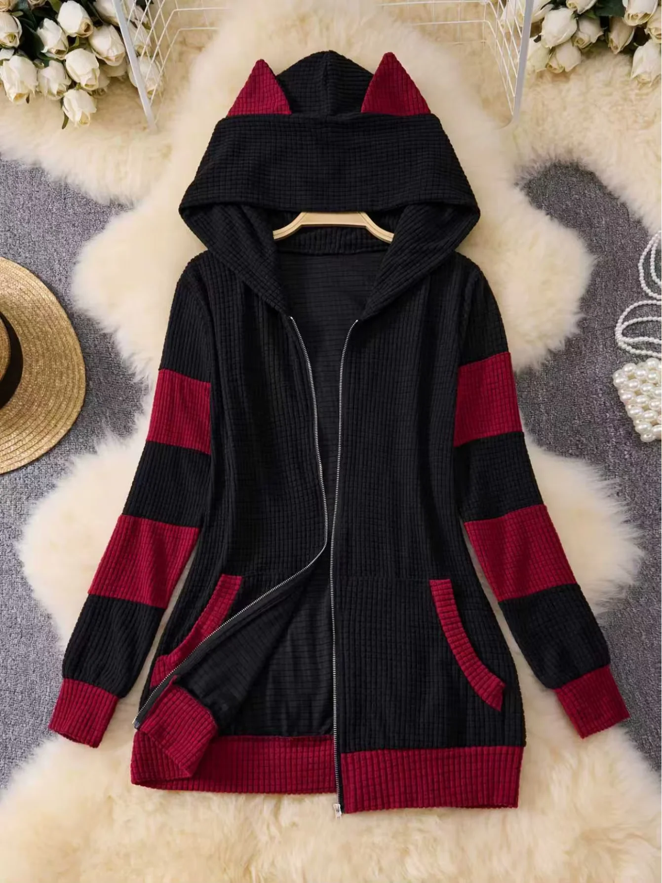 

Толстовка с капюшоном на молнии с ушками кошки, большого размера, для женщин, модная, осенне-зимняя, теплая, популярная в Европе и Америке