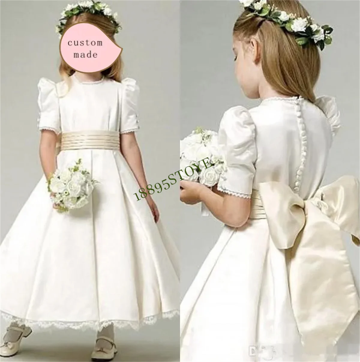 Hot Flower Girl Dress White A-Line Bow Sash Sleeveless Solid O-Neck Girls First Communion Dress Hot Sale Vestido De Comunion