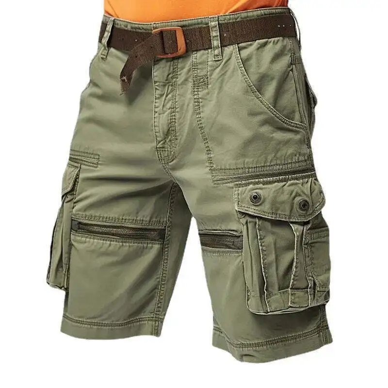 Men Cargo Shorts Stretch Washed Vintage Have Belted and Pockets