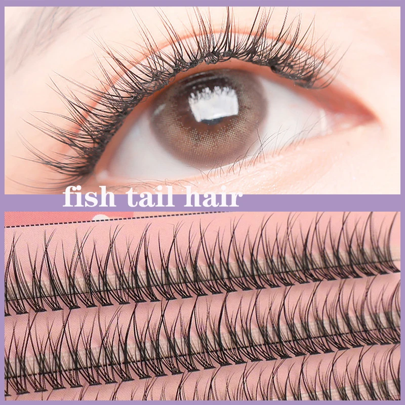 120 Clusters/box Fishtail Eyelashes Natural Slender Cross Simulation Thick Fish Tail Individual Lashes Extension  Soft Curly