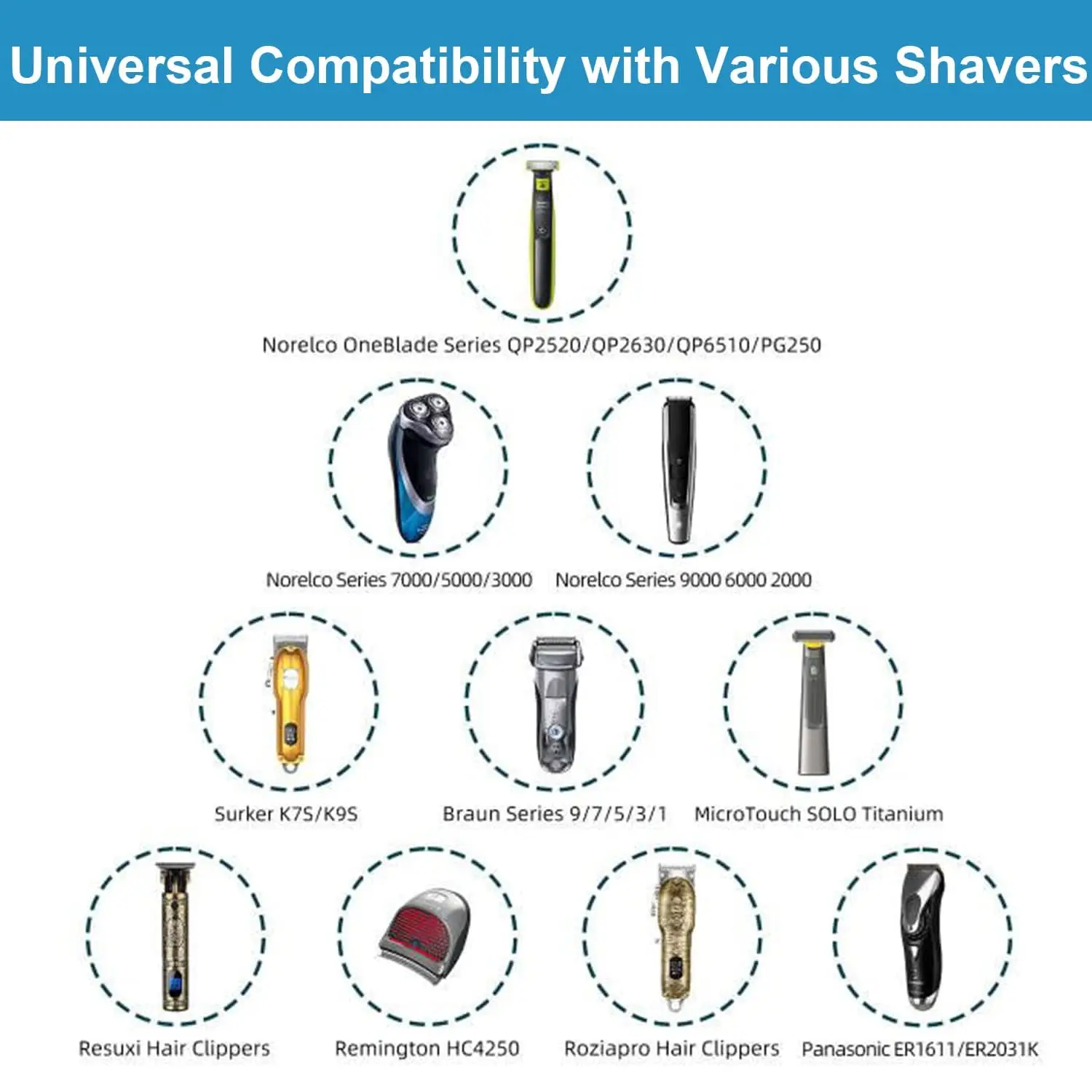 8in1 universa Shaver Charger with15V and 4.3v Charging Cable Set for Philips Norelco HQ8505 One Blade A00390 Braun