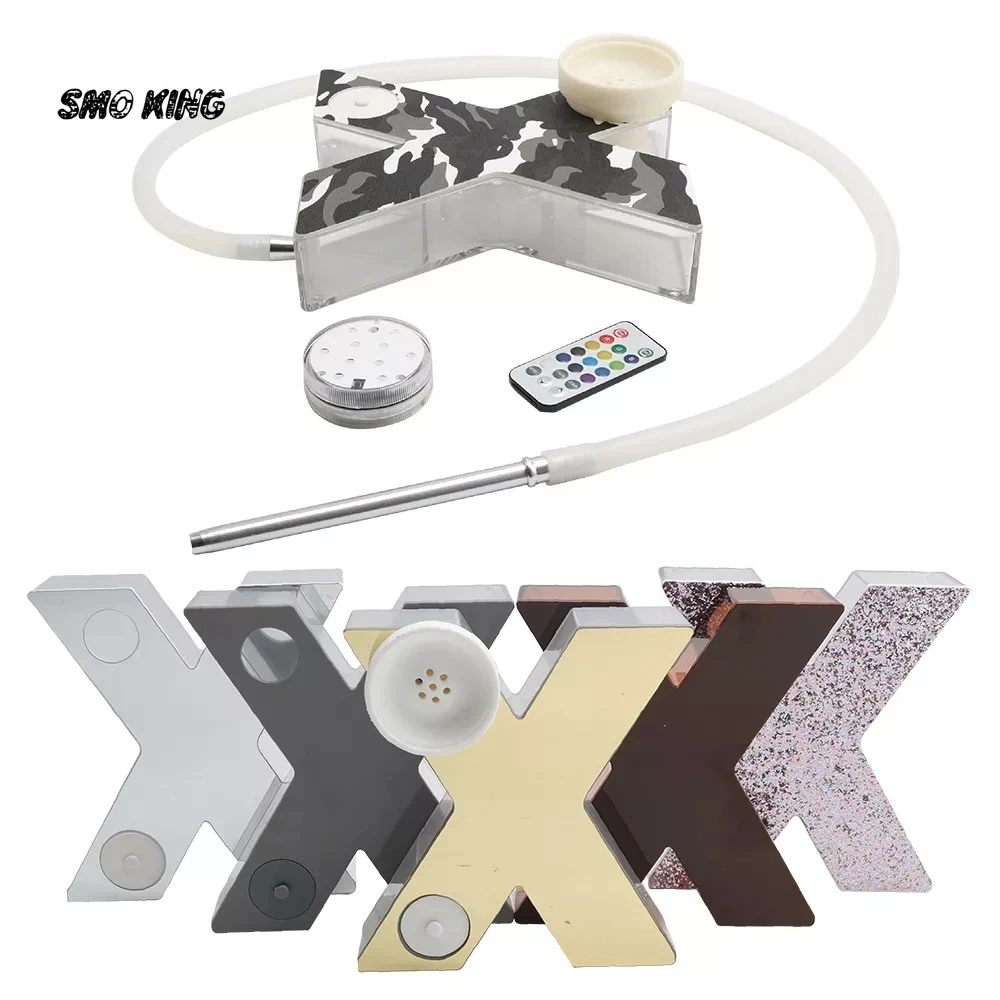 SMO X Style LED Hookah Set with Chicha Bowl Hose Acrylic Narguile Complete Kit Cachimbas for Party Smoking Tools Shisha