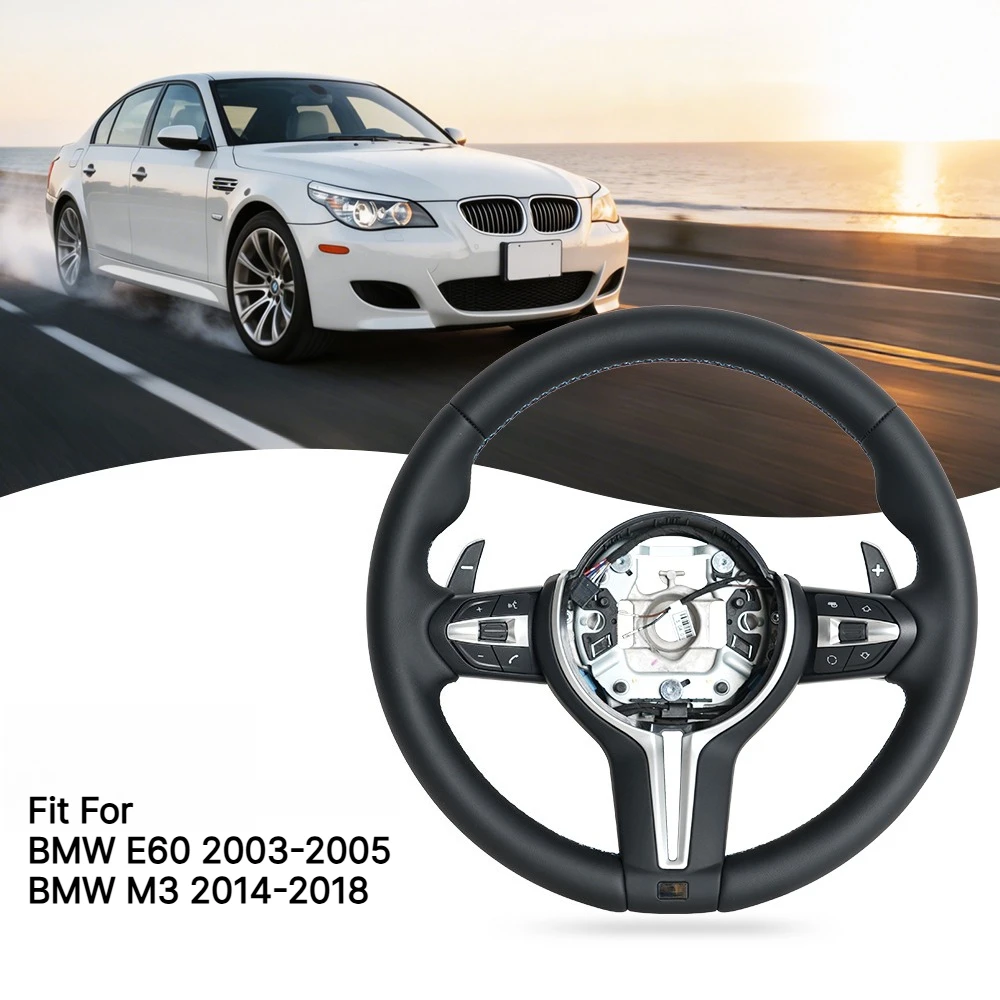 Volant en cuir complet pour BMW E60 2003-2005 M3 2014-2018, surpiqûres couleur M, dessus et dessous arrondis, sans marque, accessoires de voiture, assemblage.