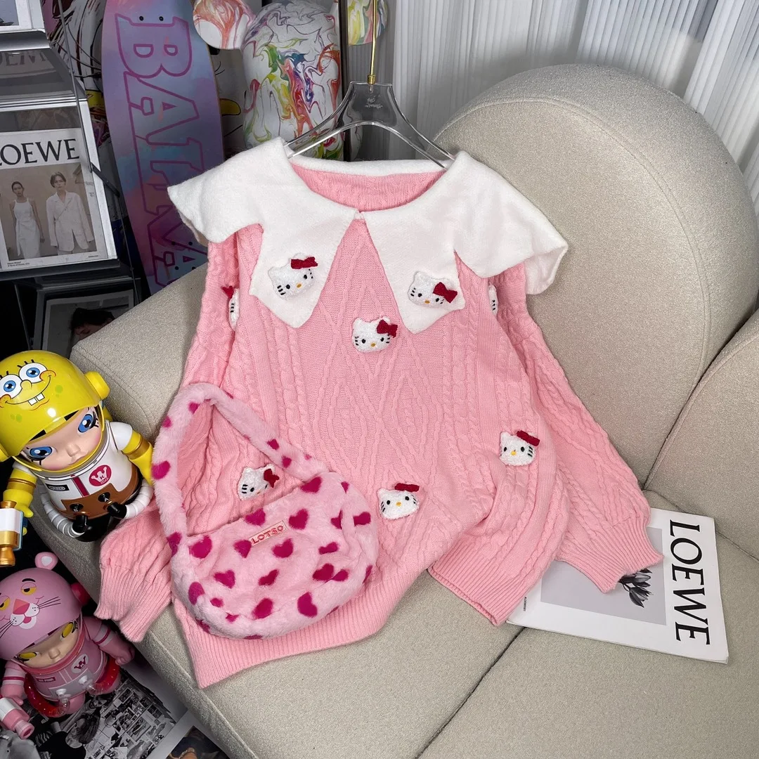 

Hsa Autumn and Winter New Korean Edition Unique 3D Cat Doll Collar Soft Glutinous Age Reducing Loose Sweater