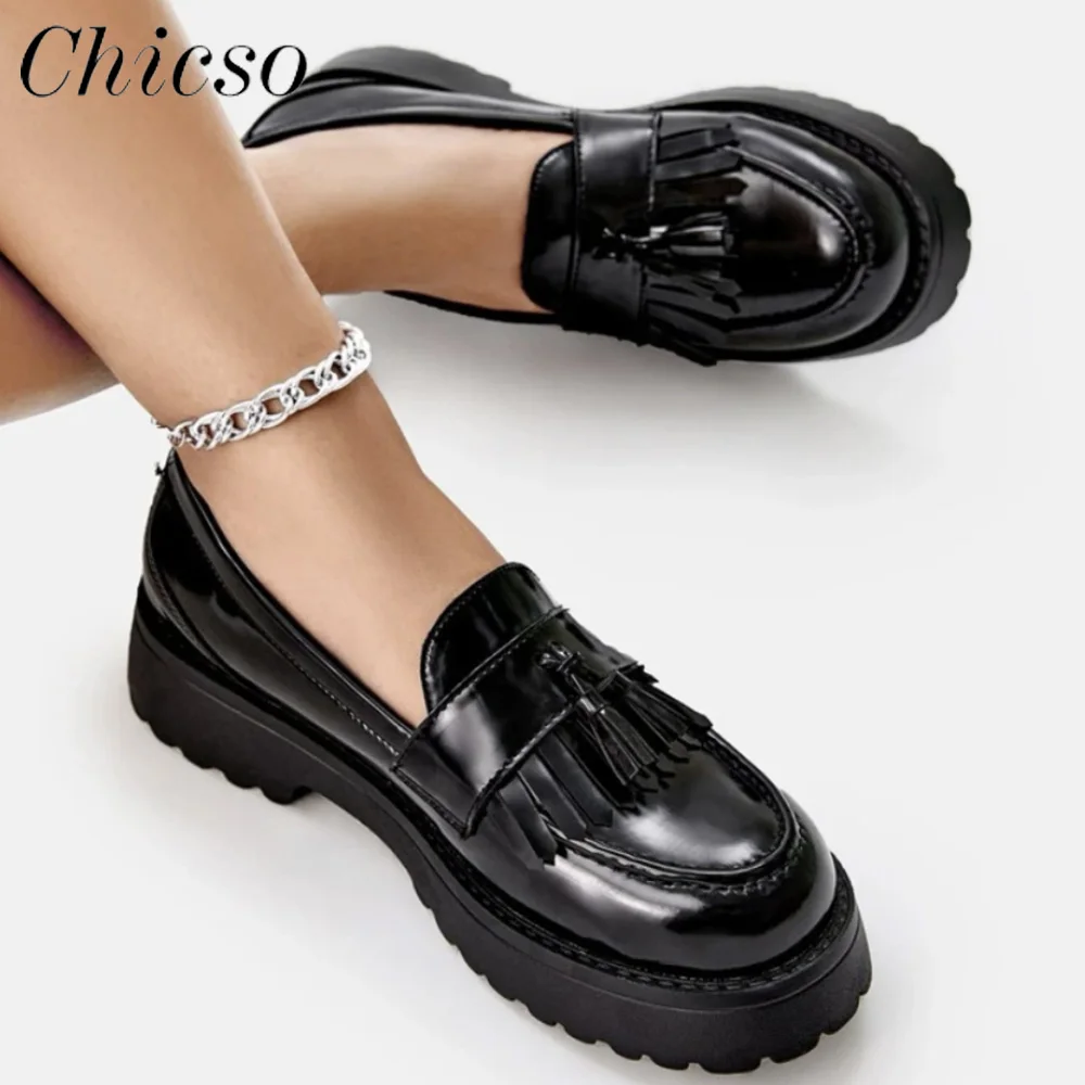 Women Loafers 2024 Spring New Tassel British Style Leather Shoes 35-43 Large-Sized Female Retro Home Office Low Heel Shoes