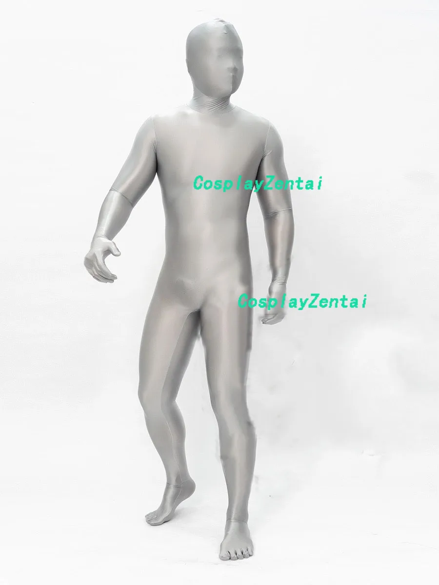 Błyszczące, jasny jasnoszary wysokiej jakości elastan Zentai body kostiumy na Halloween kobieta/mężczyźni Zentai Catsuit