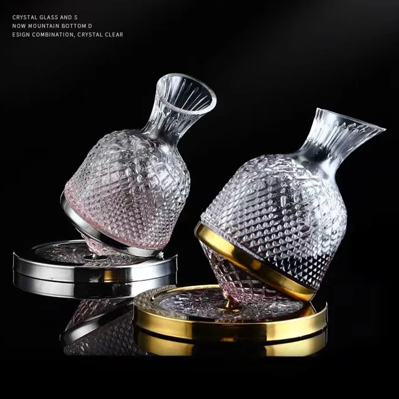 

European luxury rotary decanter transparent crystal tumbler decanter gold tracing convenient wine dispenser whiskey decanter