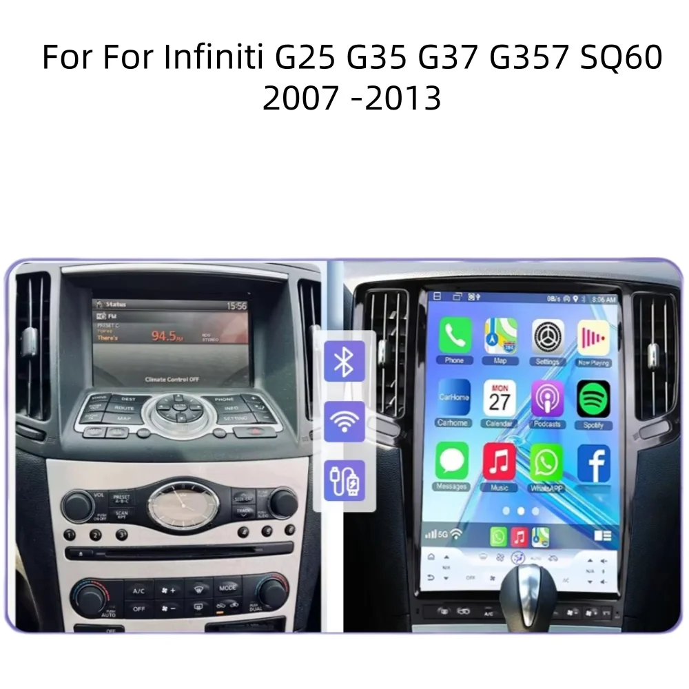 Android 13 Auto For Infiniti G25 G35 G37 G375  2007-2013 Wireless Carplay  GPS Navi Auto Stereo Multimedia Player Bluetooth WIFI