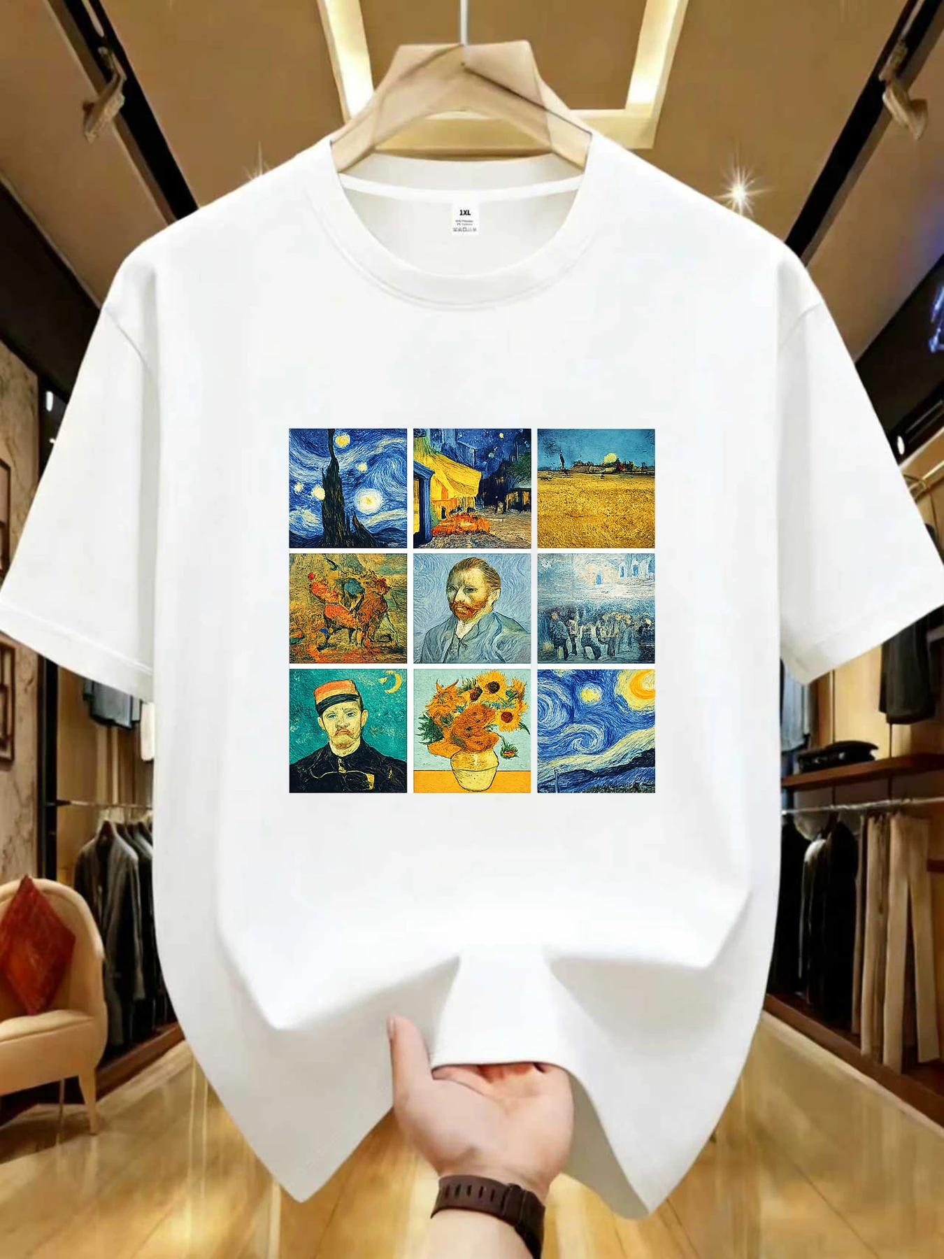 

【WZM104171】Креативная женская футболка больших размеров с принтом Ван Гога, с круглым вырезом, летняя, повседневная, с короткими рукавами, в уличном стиле, универсальная.