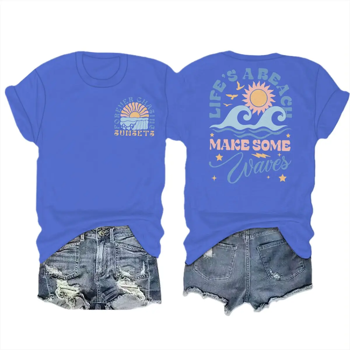 

Ocean Beach Series Summer Vibes T-shirts Round Neck Short Sleeve Women Men Casual Tops Vacation Trip Vintage Camisetas Mujer