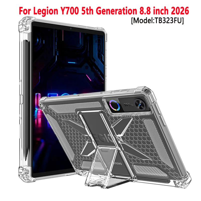 

For Lenovo Legion Y700 5th Generation 8.8 inch 2026 Case TB323FU Airbag Stand Silicone Soft TPU Cover With Pencil Holder Funda