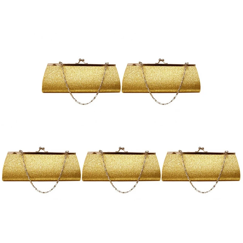 

5X Women Glitter Clutch Purse Evening Party Wedding Banquet Handbag Shoulder Bag (Gold)
