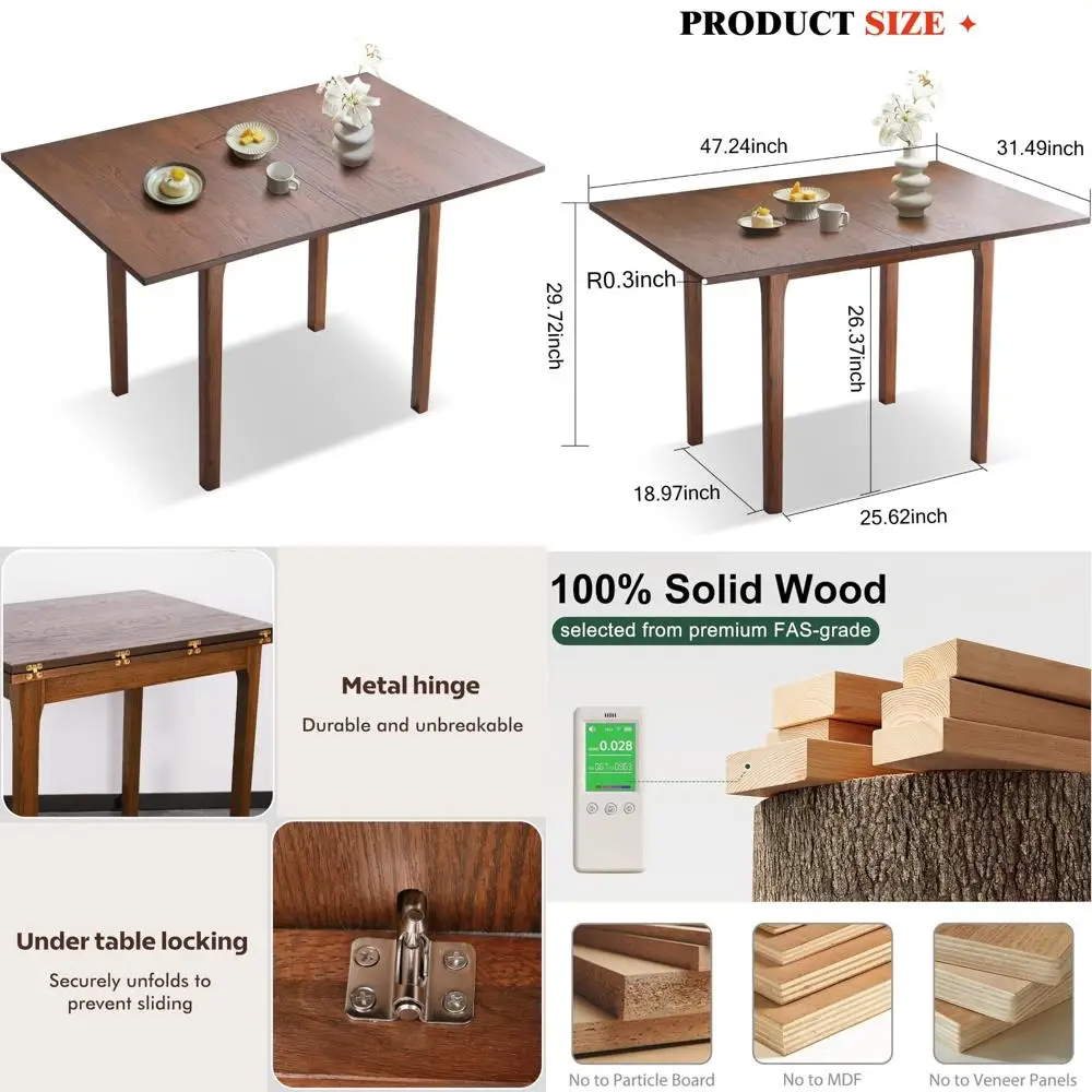 expandable walnut folding dining table - rotating, 31.49-47.24