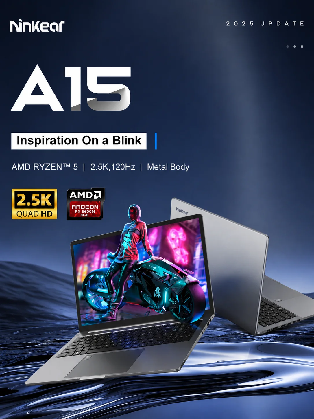 Ninkear A15 Pro Laptop AMD Ryzen 5 5500U 16GB RAM 1TB SSD 16 Zoll 2.5K 120Hz IPS Metallgehäuse Windows 11 WiFi6 Fingerabdruck 65W Schnellladen Business Office Notebook