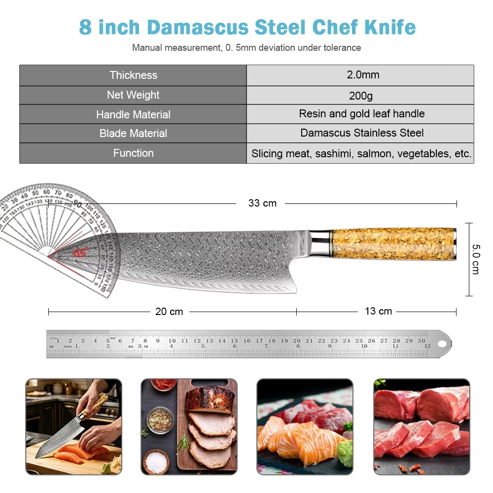 XITUO Professional Chef Knife 67-layer Damascus steel Multipurpose Kitchen Knife for Slicing Dicing & Resin and gold leaf handle
