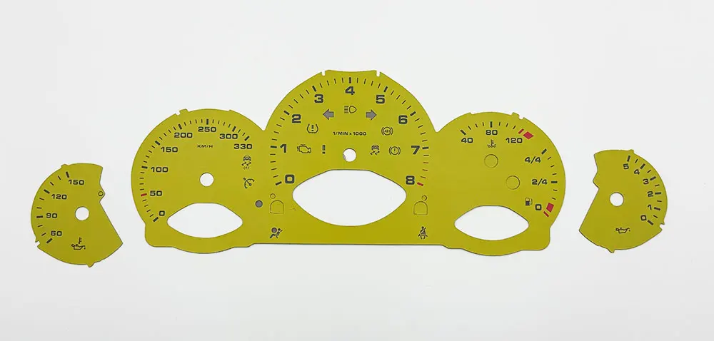 Anzeigefeld für Porsche 911 997 Carrera Instrumentencluster 8000 U/min 330 km/h Rot Weiß Gelb Tachometer-Zifferblatt – Detail 4
