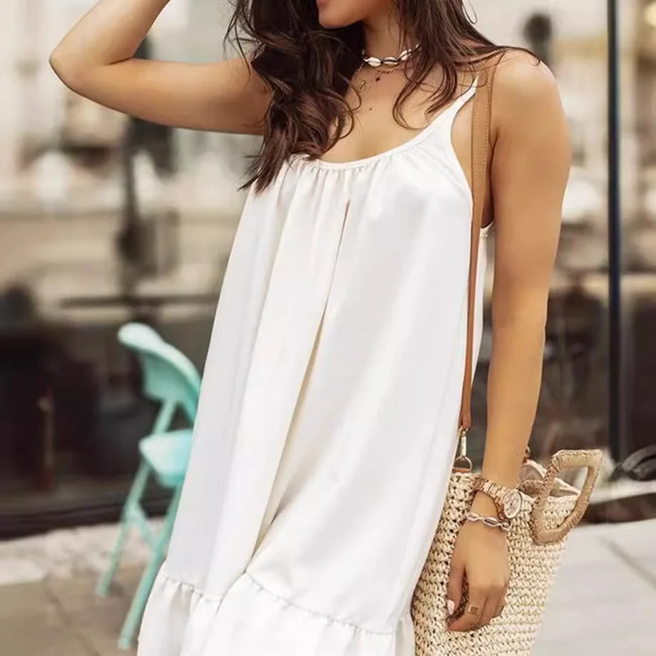 Été nouveau Sle femmes Dr Wi Bateau Ne Svel Midi Dr Street Sle taille ample à pois et couleur Spli...