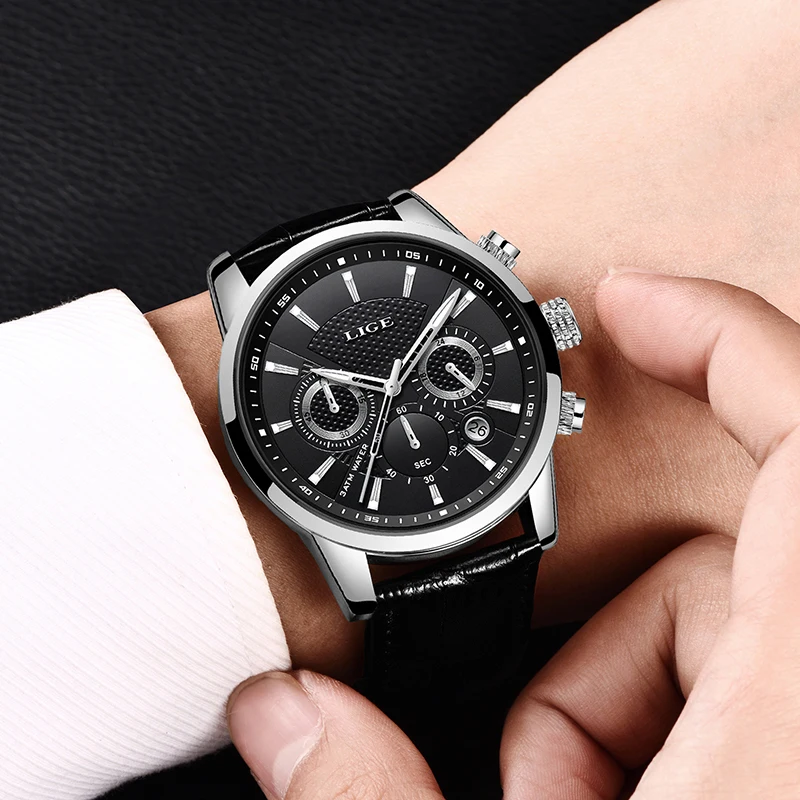 2024 LIGE أفضل ساعة رجالي فاخرة عادية الأعمال ساعات كوارتز رجال موضة ساعة يد جلدية مقاوم للماء ساعة الذكور Reloj Hombre