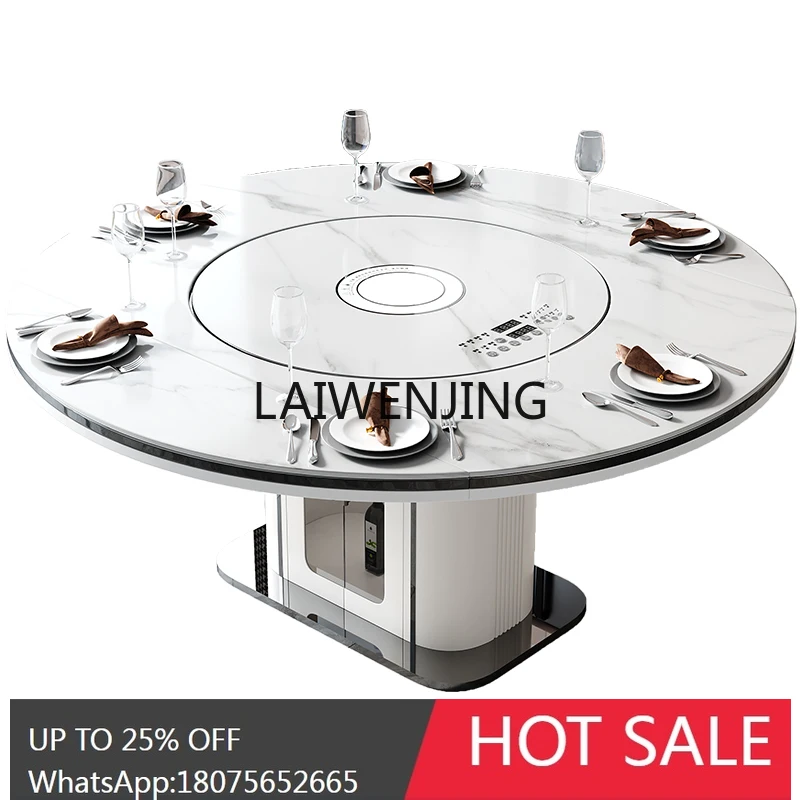 rock slab dining table multi-functional turntable integrated modern household round dining table