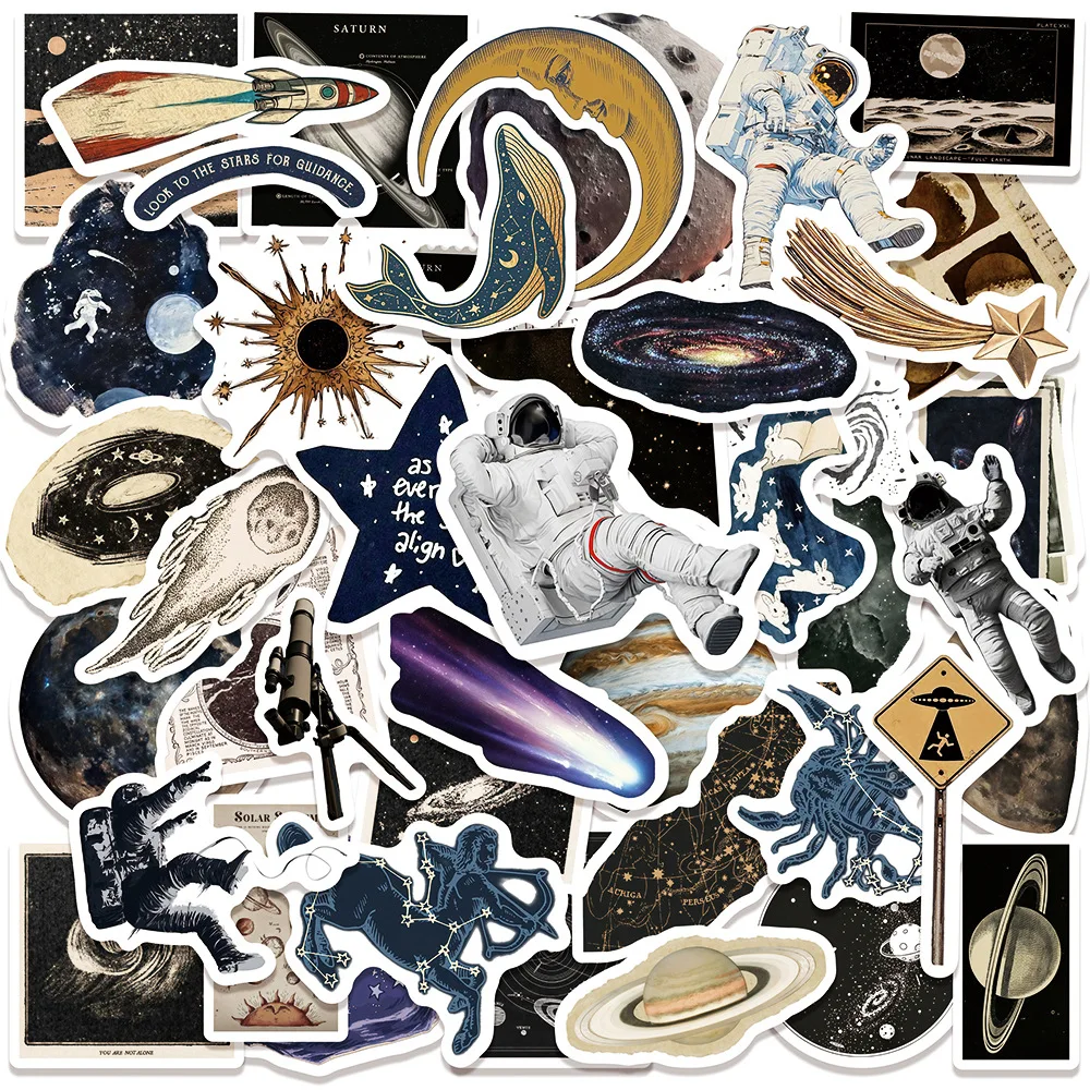 50PCS Retro Planet Astronaut Newspaper Graffiti Stickers Creative Cartoon Decal DIY Notebook Phone Guitar Scrapbook Kid Toys