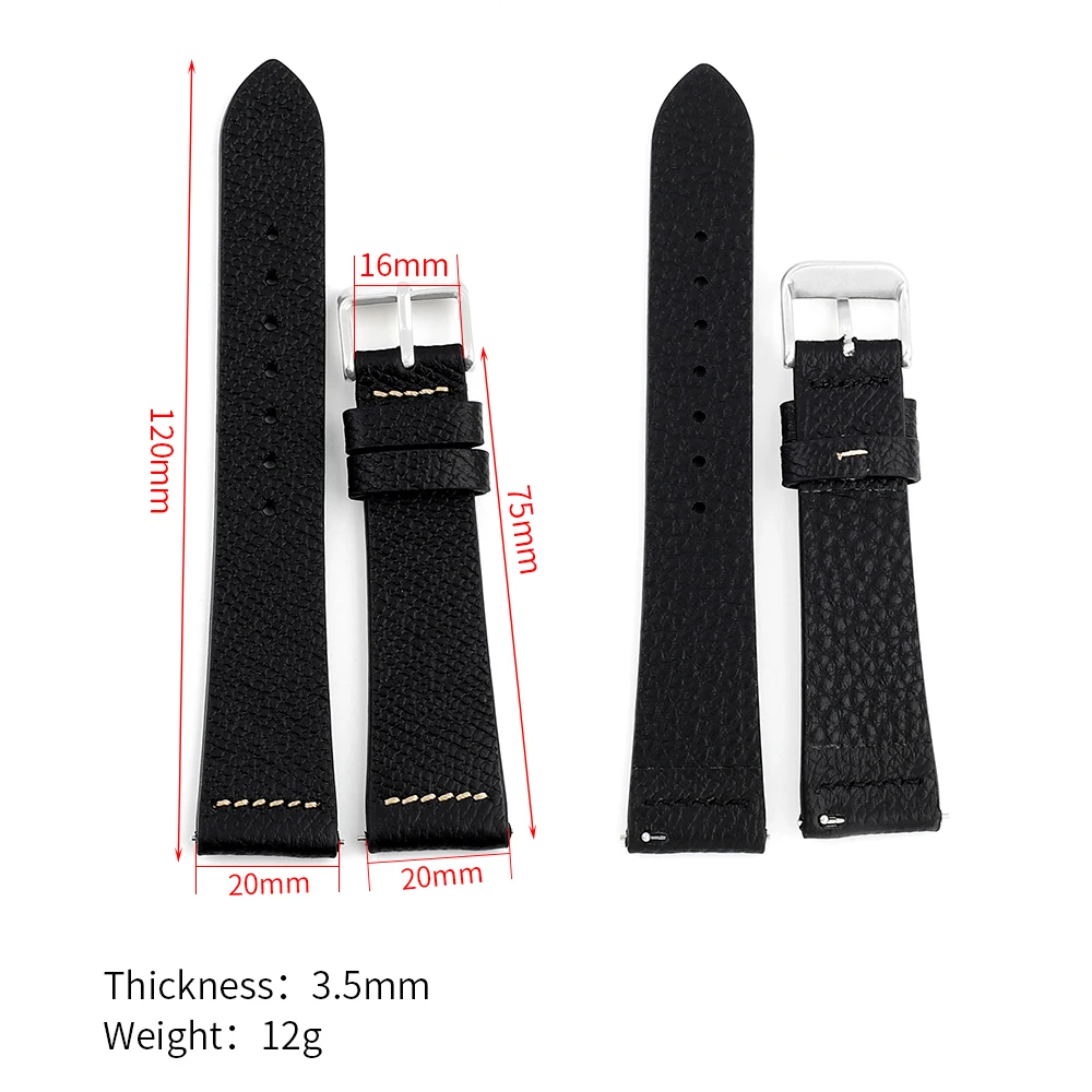 Onthelever Palm Print Oil Edge Leather Watchband 16mm 17mm 18mm 19mm 20mm 21mm 22mm Handmade Stitching Quick Release Watch Strap