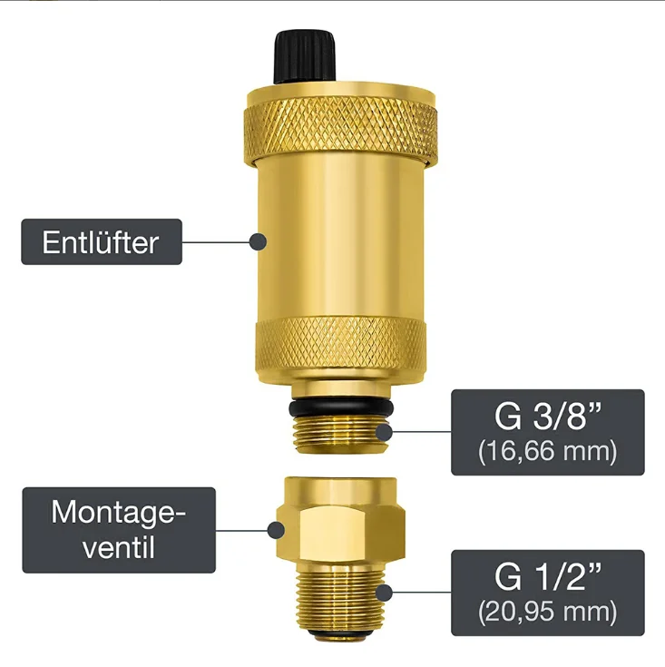 1/2In 3/8In Quick Vent Valve Brass Automatic Air Vent Heating With Shut-off Valve Brass DN10/15 Pressure Release Valve Parts