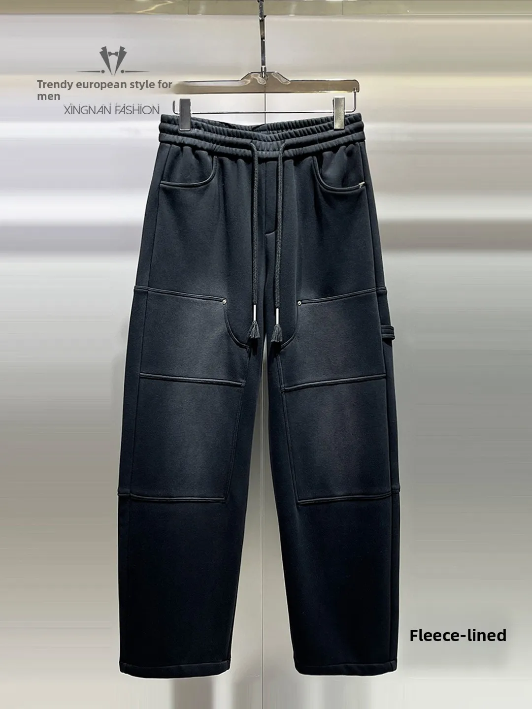 

Мужские модные брюки с высокой талией и широкими штанинами, осенне-зимние утепленные повседневные брюки, удобные дышащие брюки прямого кроя