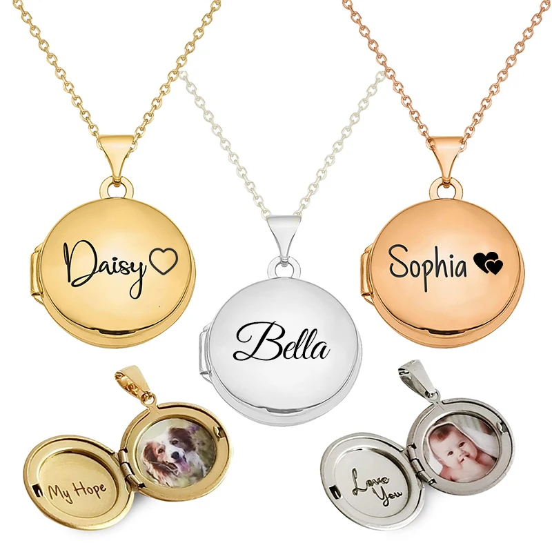 

Personalized Picture Necklaces for Women Girls Custom Photo & Text Round Shape Locket Necklace Pendant Thanksgiving Day Gift