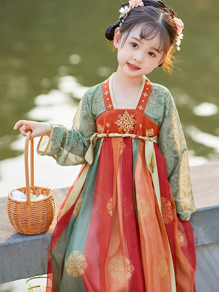 Child Tang Dynasty traditional dress ancient Stage Carnival Dress Summer Chinese Folk Dance Perform Wear clothes hanfu girl kids
