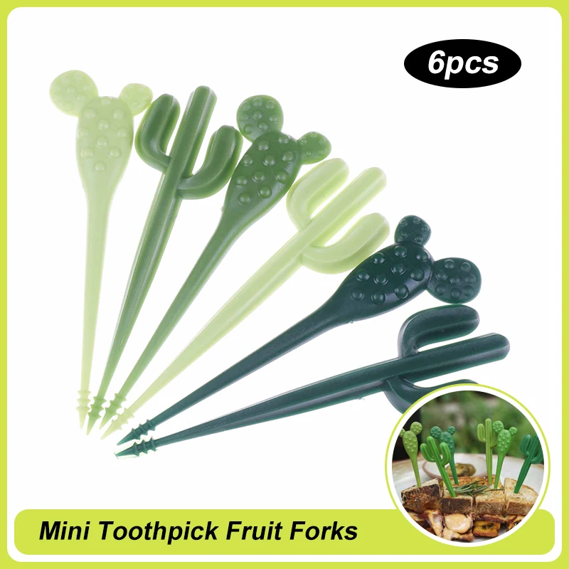 6pcs/pack Creative Cactus Fruit Forks Dessert Forks Toothpick Kids Tableware Food Picks Plastic