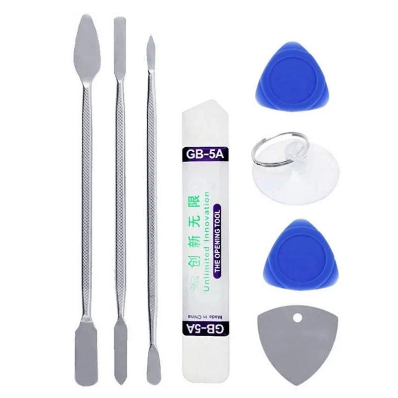 Kit de 8 en 1 de herramientas metálicas de apertura para reparación de teléfonos móviles, compatible con iPhone, Samsung, smartphones, laptops y tablets 4
