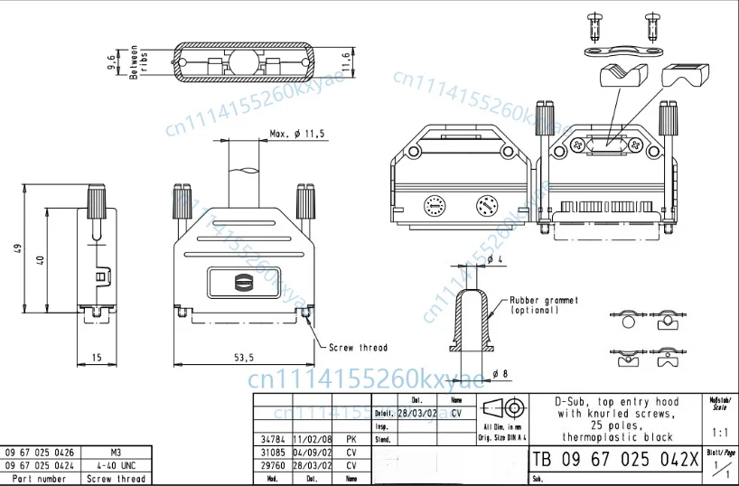1pc 09670250424 d-sub 3 ejection cable bottom base shell lockable cover accessories