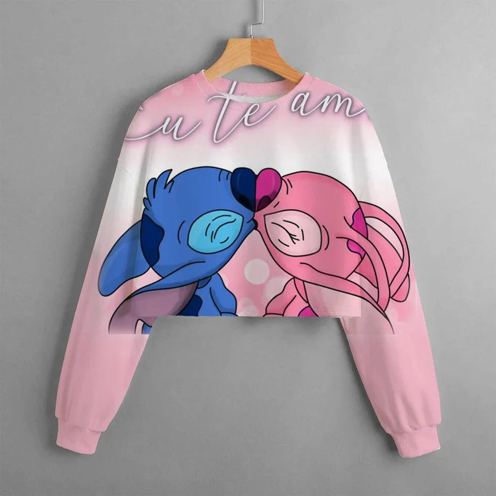 Disney Stitch Hoodie for Children Cartoon Tie-dye Clothing Girls Crop Trendy Hoodies Round Neck Clothes Kid Sweatshirt Tops Gift