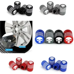 New 4pcs Creative Skull Head Logo Car Tire Valve Caps - Aluminum Alloy Valve Core Cover with Sealant Pad Accessories Tools