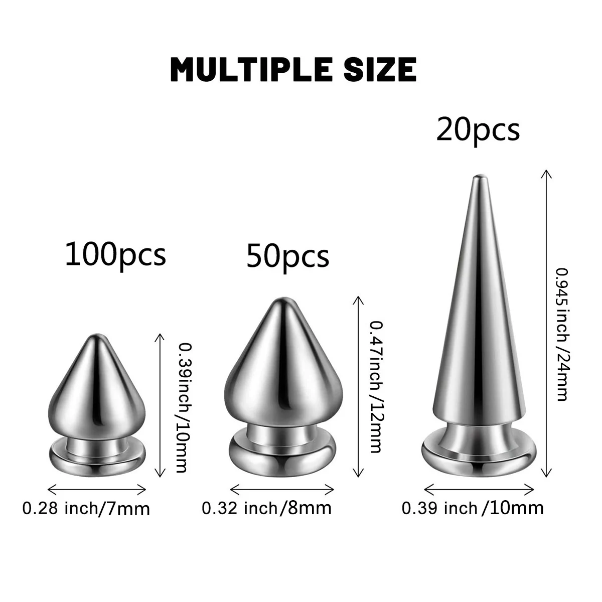 170 Pieces Multiple Sizes Cone Spikes Screwback Studs Rivets Large Medium Small Metal Tree Spikes Studs for Punk Style Clothing