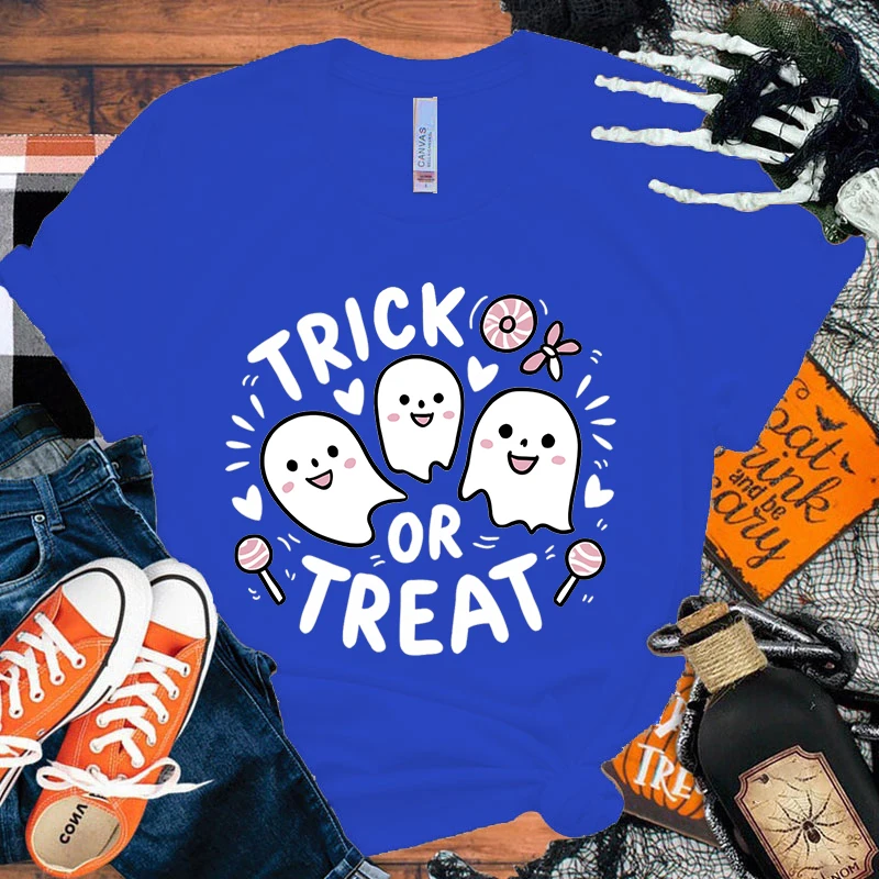 Hot Halloween Boo Trick Or Treat Printed T Shirts Unisex Casual Tops Summer Short Sleeve Harajuku T Shirts