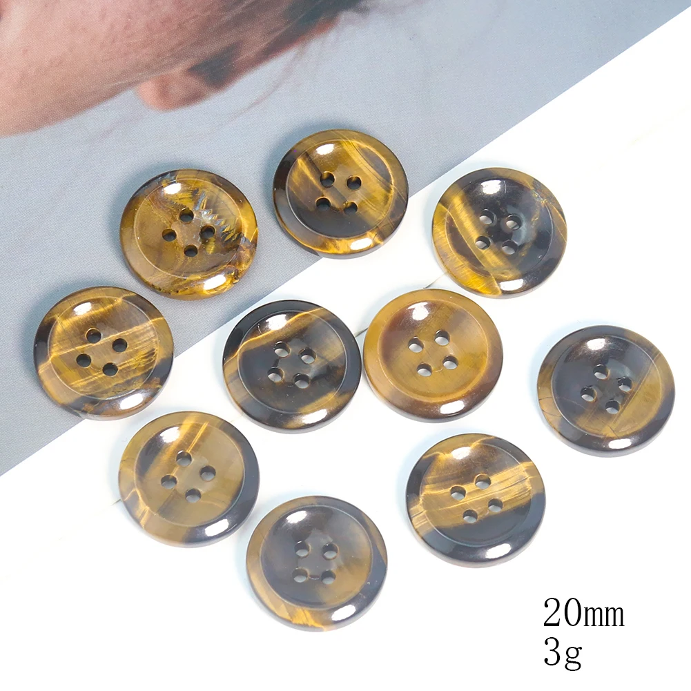 2PC Natural Tiger Eye Stone Gemstone Luster Brown Round 4-holes Flatback Buttons DIY Sweater Jeans Trouser Sewing Embellishments