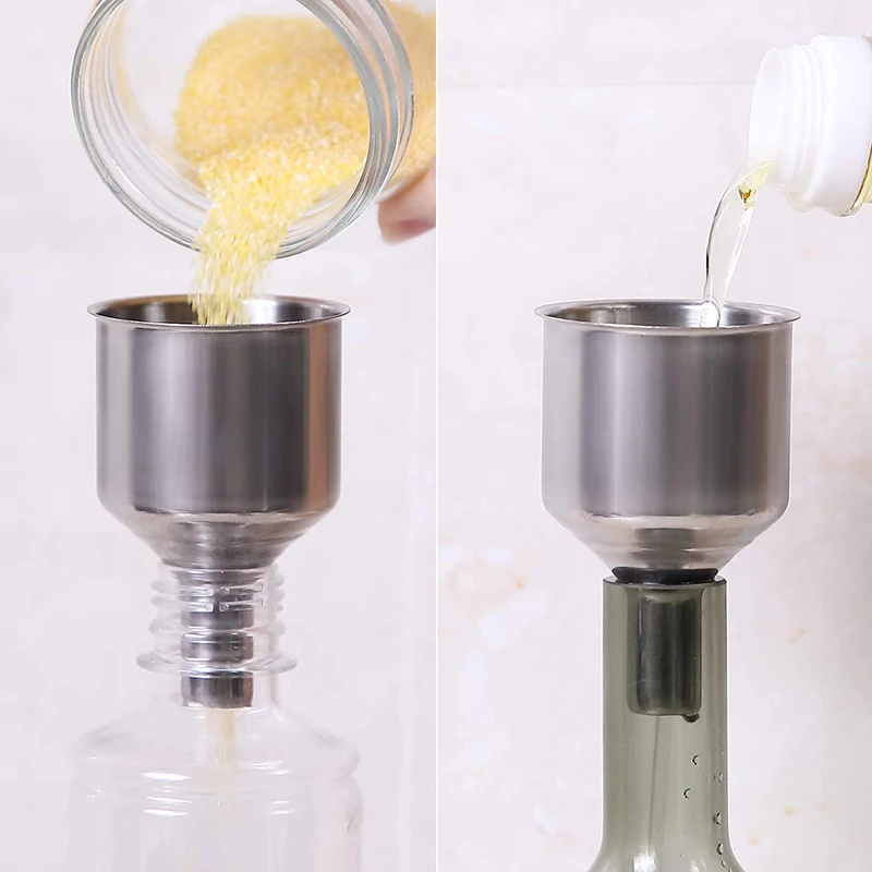 O funil de cozinha de aço inoxidável de 4 blocos é adequado para frasco de tempero de garrafa de vidro para transferência de líquido