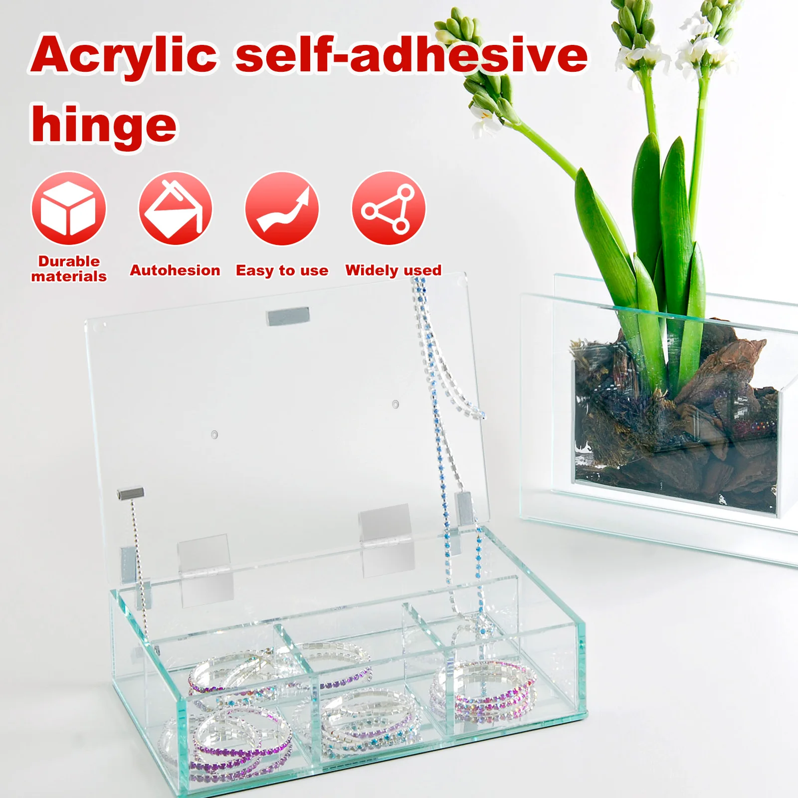 20PCS/Set Acrylic Clear Mini Hinges Self-Adhesive Folding Hinge Tools for Cabinet Drawer Furniture DIY Display Stand 30x35mm