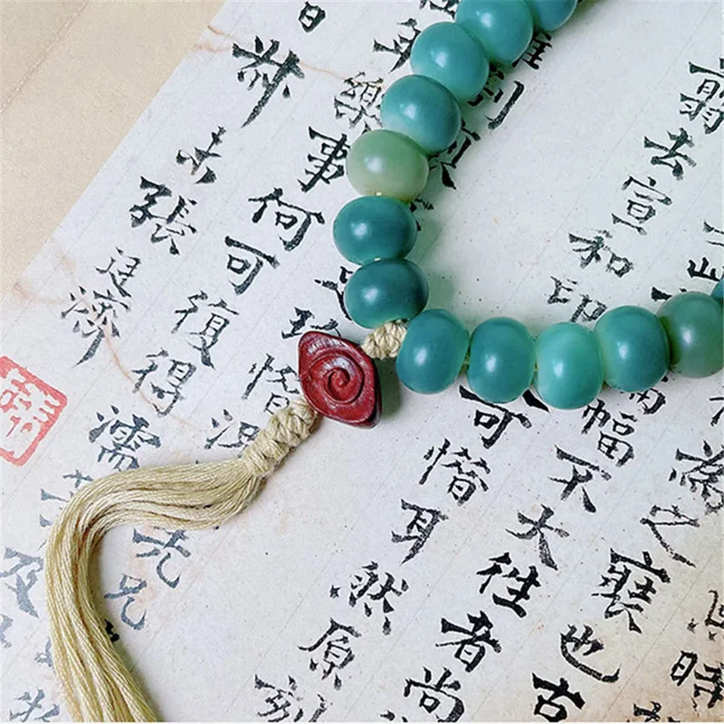 Natural Green Gradient Color Bodhi Root Bracelet Holding Rosary Buddhist Bracelet Lucky Charm Amulet Women Men Jewelry Gift