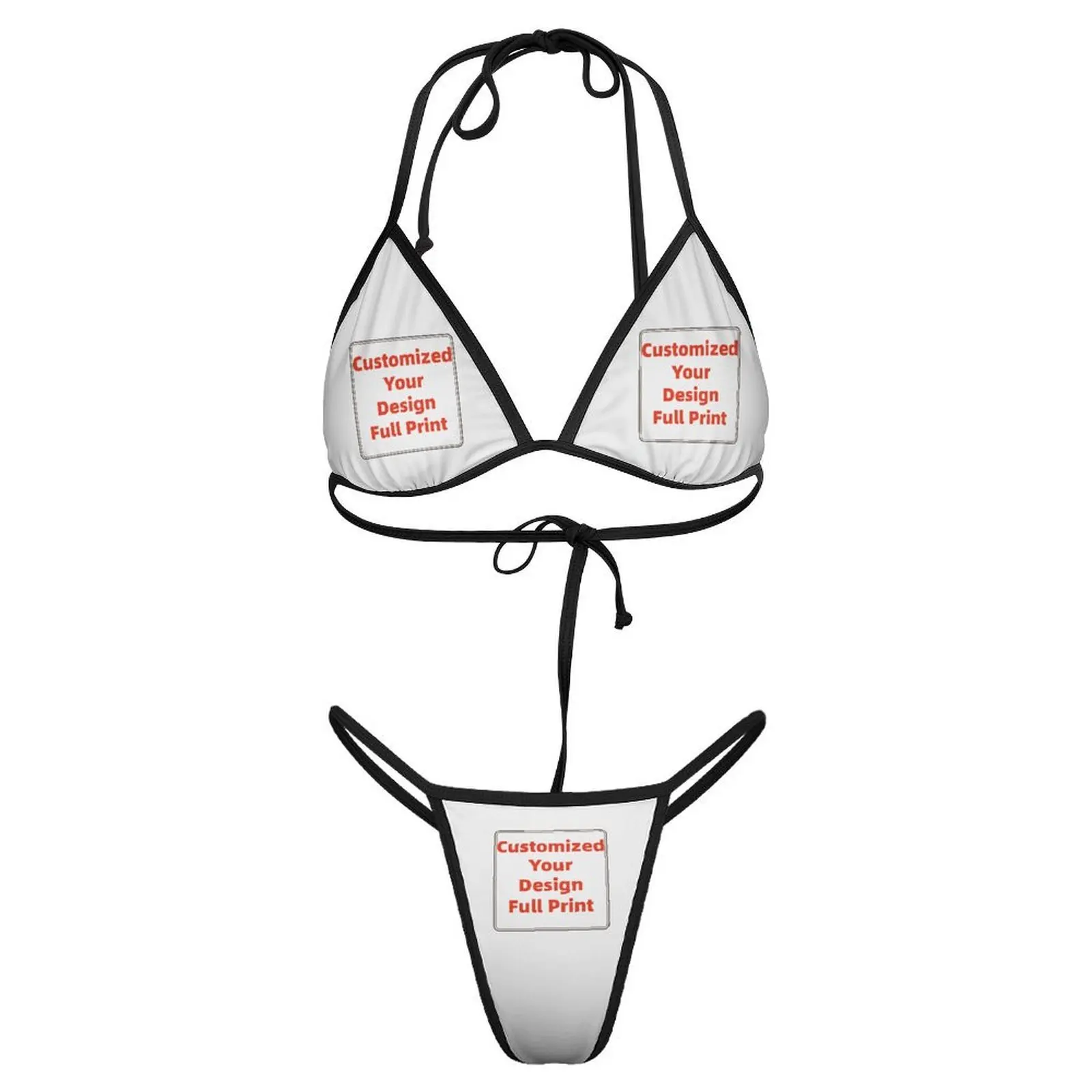 Customized Women's Brazillian Triangle Thong Bikini Set Sexy String Two Piece Swimsuit Bathing Suit
