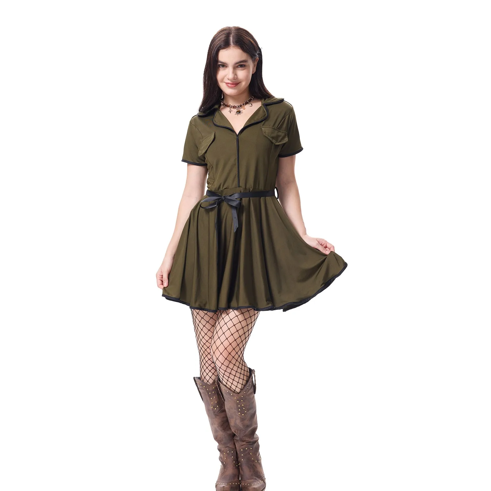 

Summer Fashionable Solid Color Spercial Party Outfits for Lady Sexy High Waist Short Sleeve Pleated Dress Set